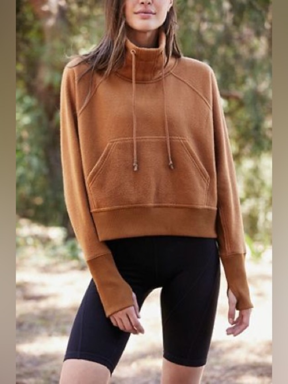 Free People Movement Westlake Funnel Neck Crop Fleece Sweatshirt in copper